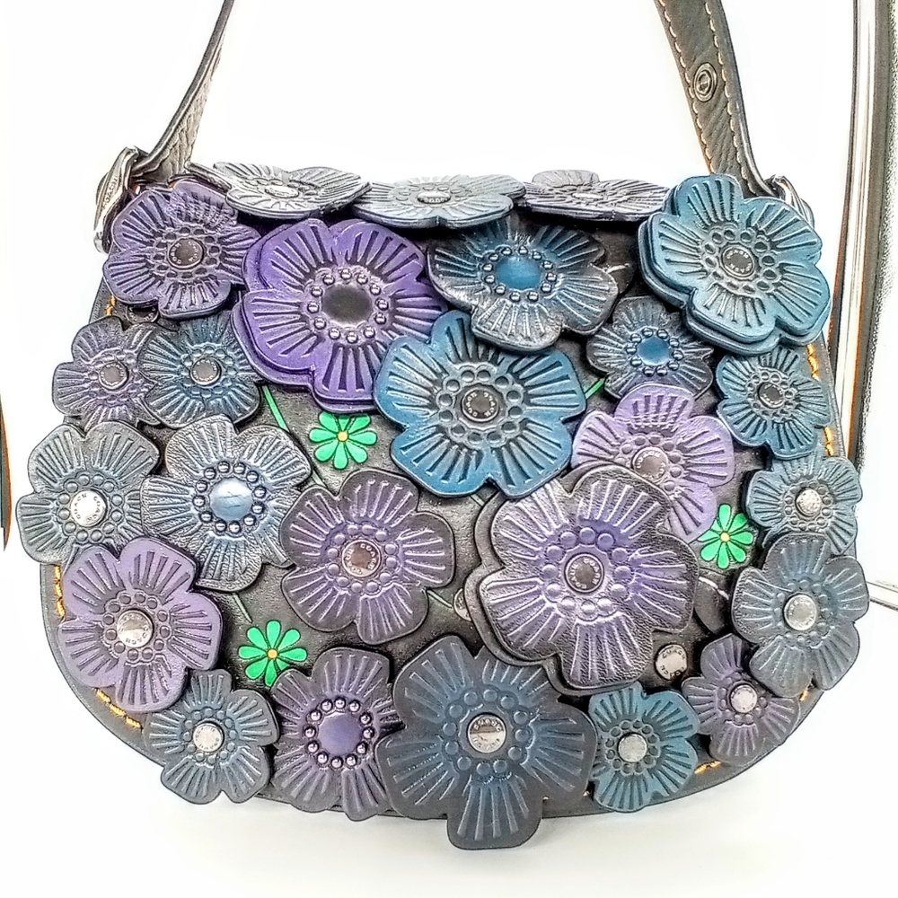 Auth COACH Tea Rose Saddle Bag